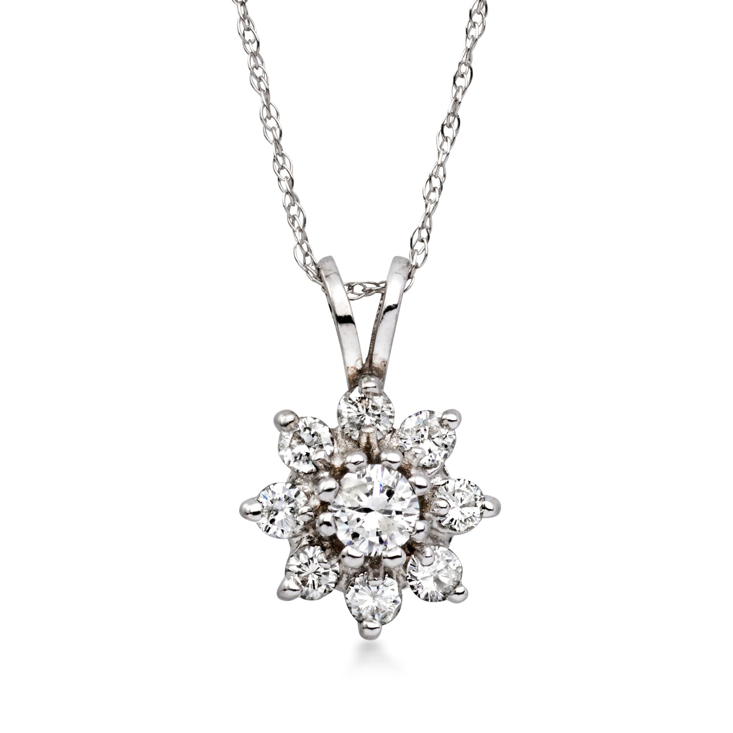 C. 1980 Vintage .50 ct. t.w. Diamond Flower Pendant Necklace in 14kt White Gold