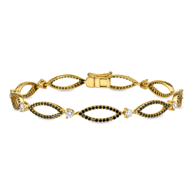 C. 1990 Vintage 2.91 ct. t.w. Black and White Diamond Bracelet in 14kt Yellow Gold. 7"