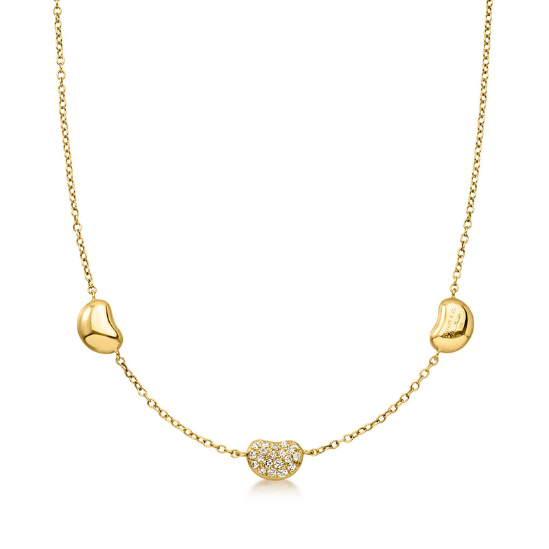 C. 1990 Vintage Tiffany Jewelry "Elsa Peretti" .40 ct. t.w. Diamond Bean Station Necklace in 18kt Yellow Gold. 16"