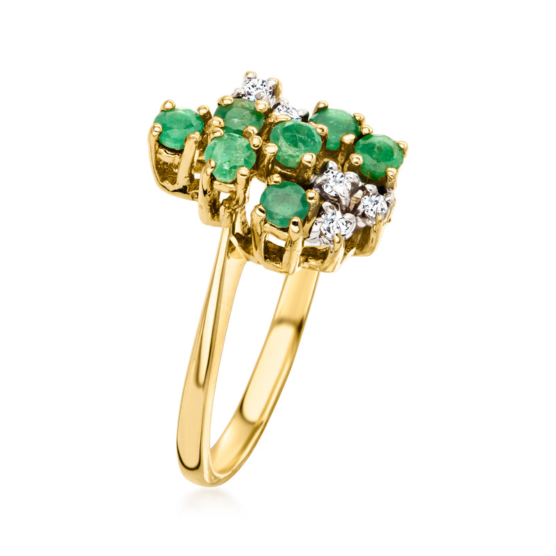C. 1990 Vintage .35 ct. t.w. Emerald Cluster Ring with Diamonds in 14kt Yellow Gold. Size 6.5