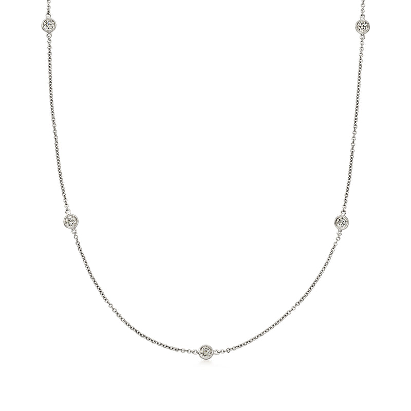 C. 2000 Vintage .75 ct. t.w. Bezel-Set Diamond Station Necklace in 18kt White Gold. 18"