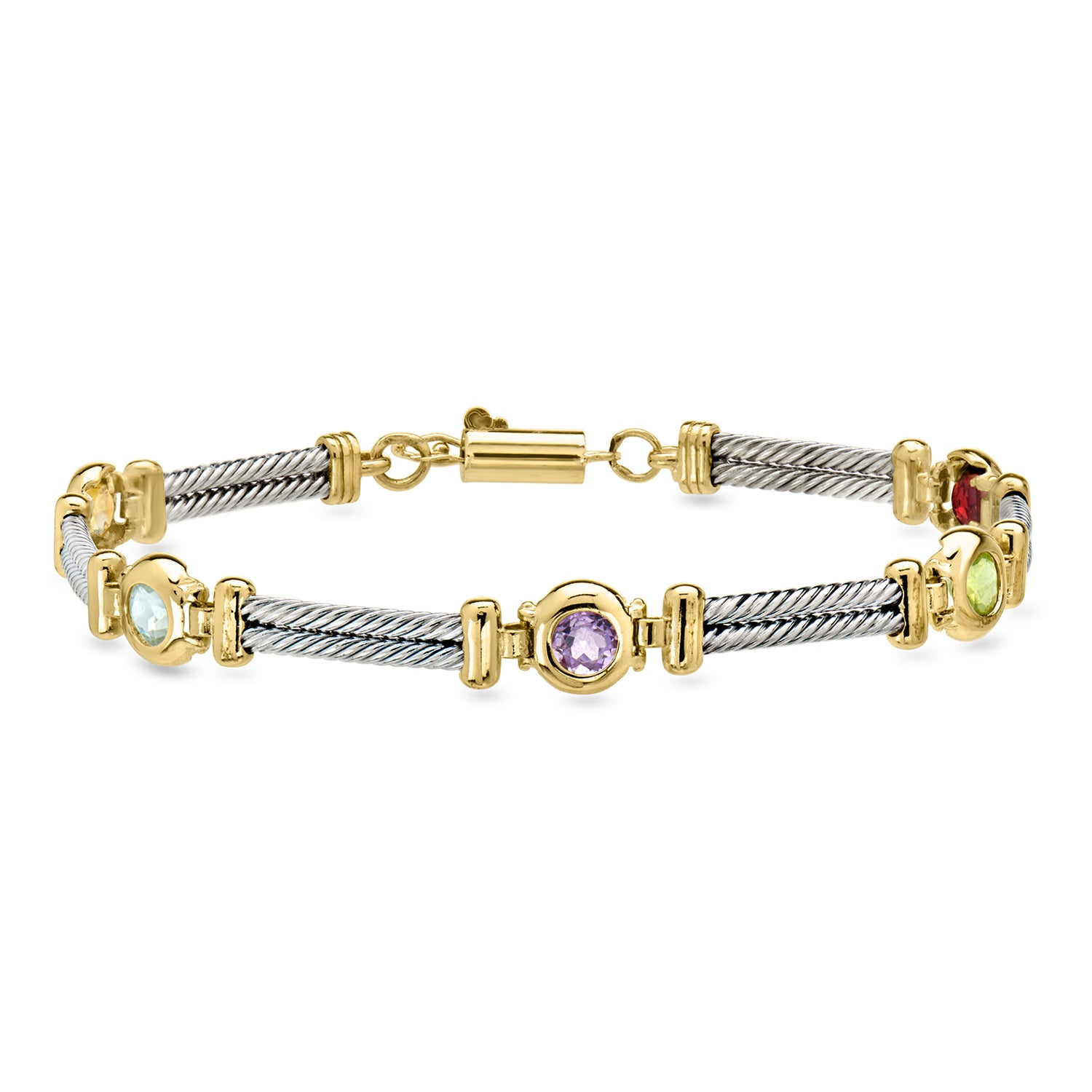 Pre-owned Ross-simons C. 1990 Vintage 1.75 Ct. T.w. Multi-gemstone Station Bracelet In 10kt Two-tone Gold In Gold,silver
