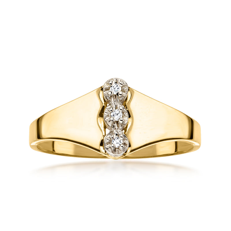 C. 1980 Vintage Diamond Three-Stone Ring in 10kt Yellow Gold. Size 6