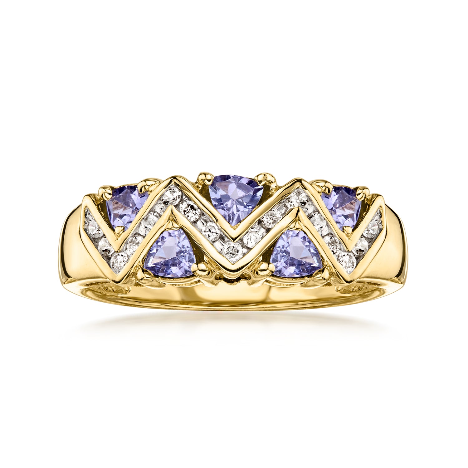 Pre-owned Ross-simons C. 1990 Vintage .50 Ct. T.w. Tanzanite Zigzag Ring With .18 Ct. T.w. Diamonds In 10kt Yellow Gold