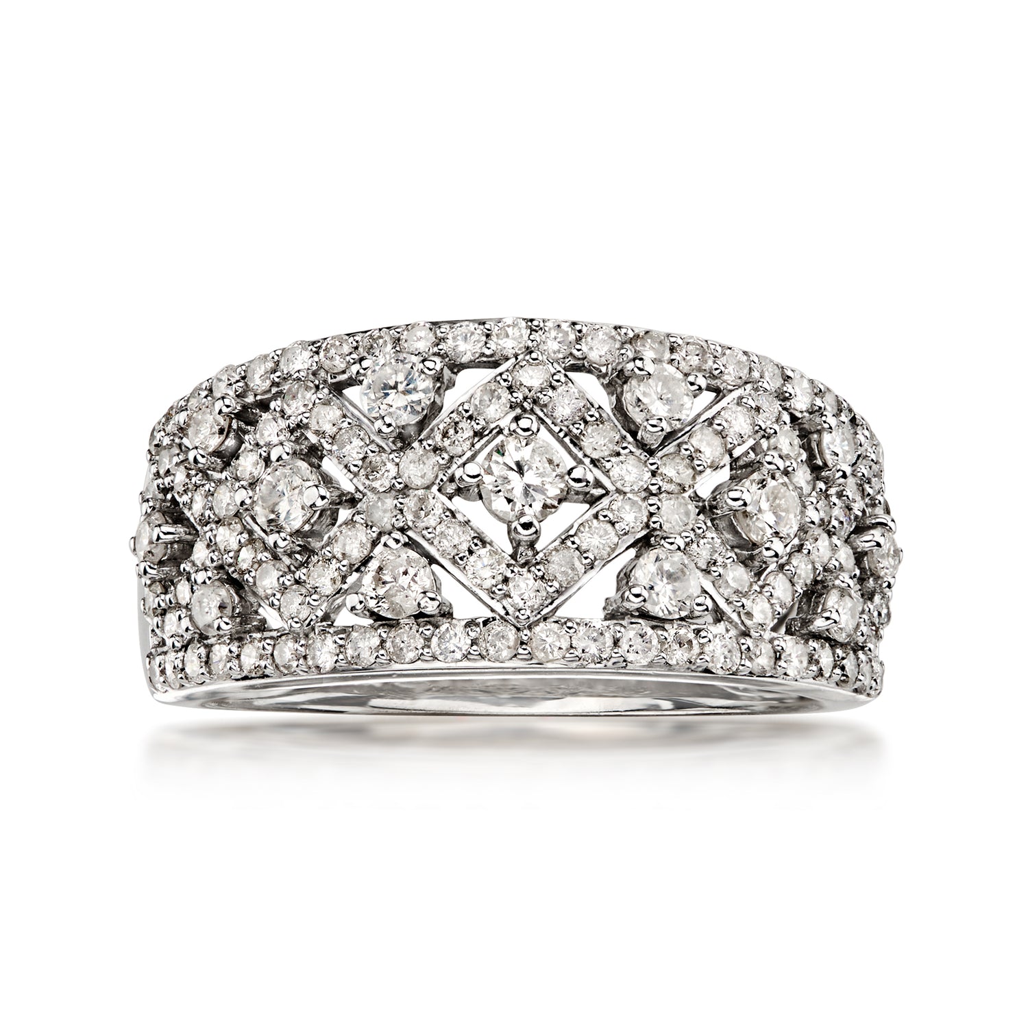C. 1990 Vintage 1.50 ct. t.w. Diamond Openwork Ring in 14kt White Gold