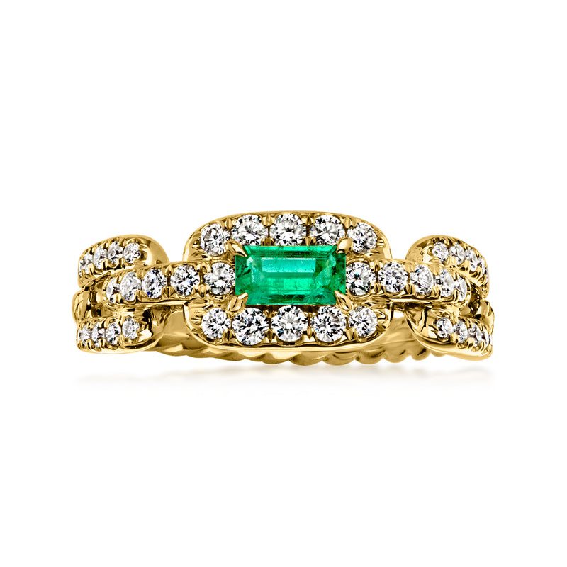 C. 2000 Vintage David Yurman .25 Carat Emerald and .75 ct. t.w. Diamond Link Ring in 18kt Yellow Gold. Size 7