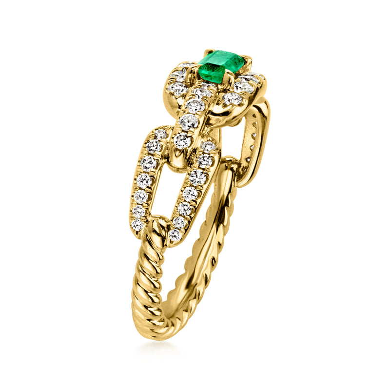 C. 2000 Vintage David Yurman .25 Carat Emerald and .75 ct. t.w. Diamond Link Ring in 18kt Yellow Gold. Size 7