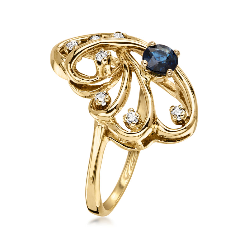 C. 1970 Vintage .35 Carat Sapphire Swirl Ring with .18 ct. t.w. Diamonds in 10kt Yellow Gold. Size 7