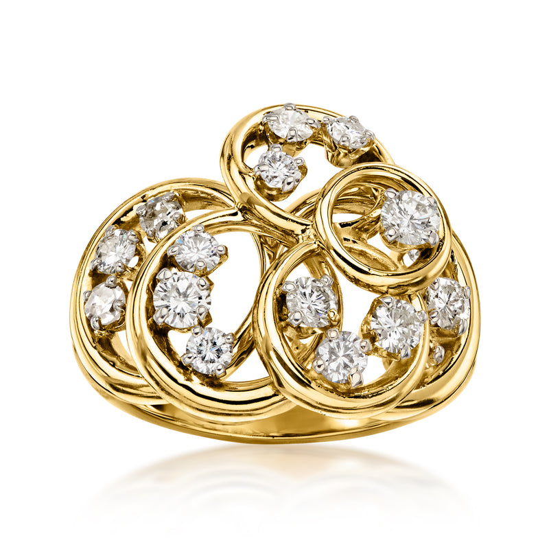 C. 1990 Vintage 1.00 ct. t.w. Diamond Multi-Circle Ring in 14kt Yellow Gold. Size 6.75