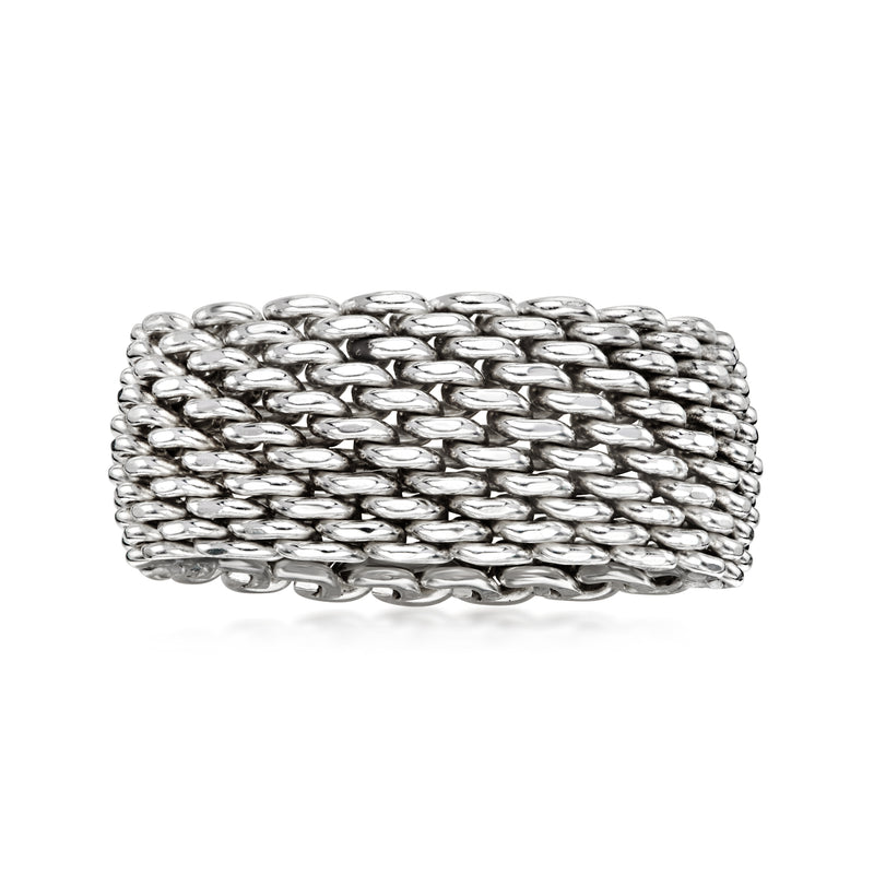 C. 1990 Vintage Tiffany Jewelry Sterling Silver Mesh Ring. Size 6