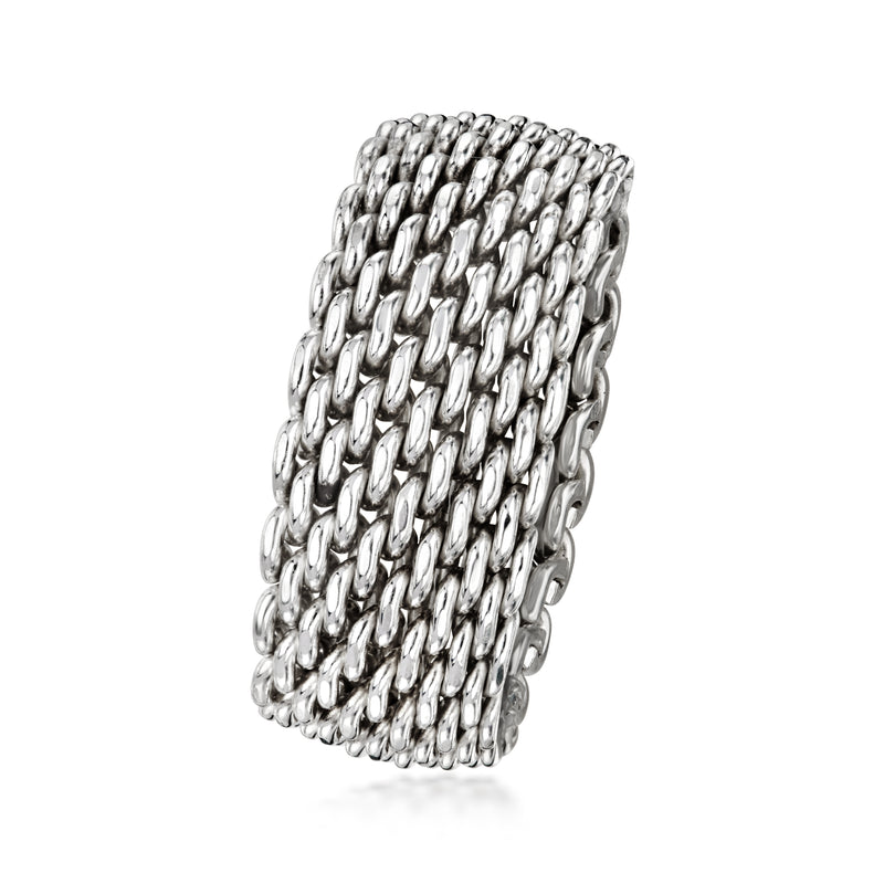 C. 1990 Vintage Tiffany Jewelry Sterling Silver Mesh Ring. Size 6