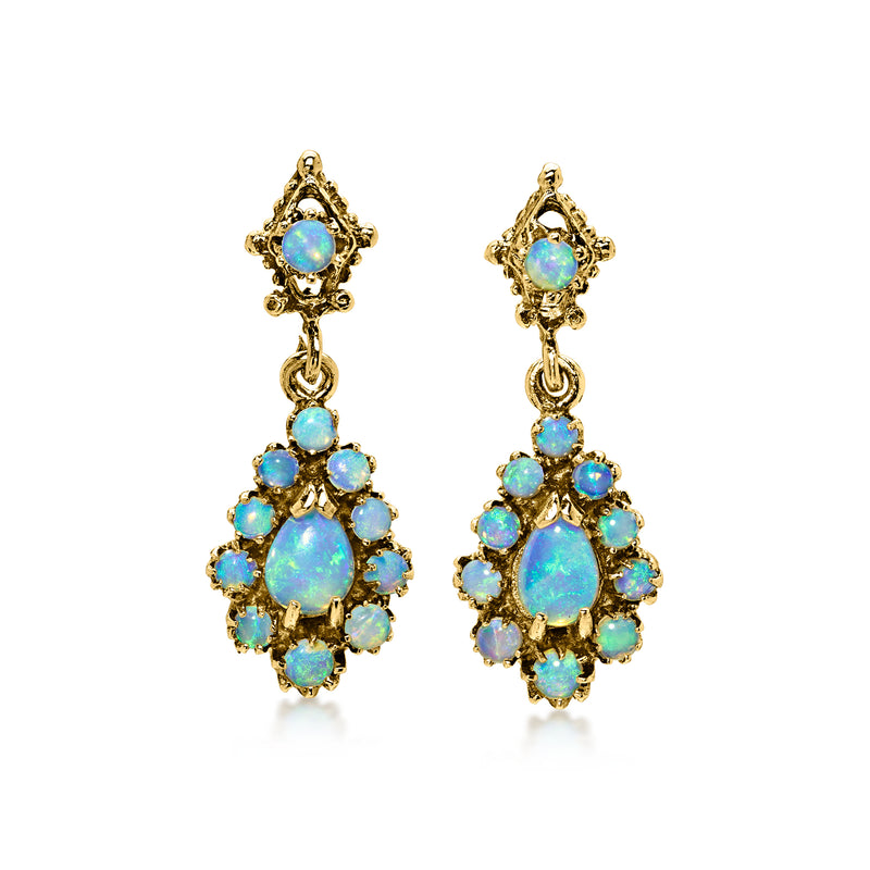 C. 1960 Vintage Opal Drop Earrings in 14kt Yellow Gold