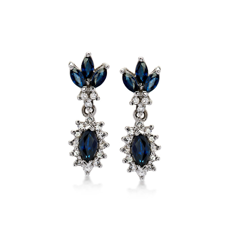 C. 1990 Vintage 1.50 ct. t.w. Sapphire Drop Earrings with .30 ct. t.w. Diamonds in 14kt White Gold