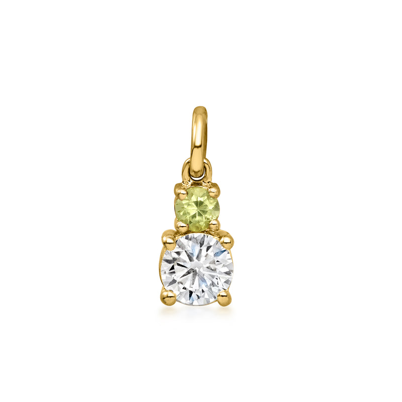 10kt yellow gold pendant necklace with light green birthstone and lab-grown diamond