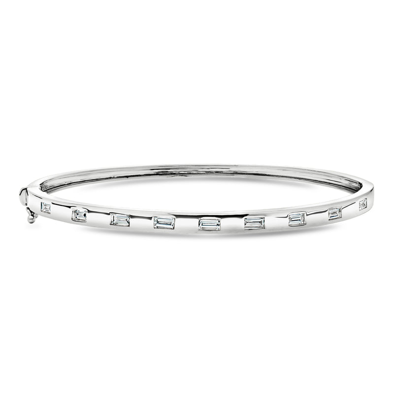 Sterling silver bangle bracelet with baguette-cut lab-grown diamond rows