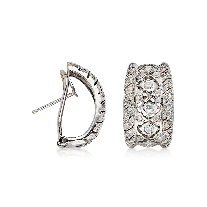C. 2000 Vintage 1.35 ct. t.w. Diamond Openwork Curved Earrings in 14kt White Gold