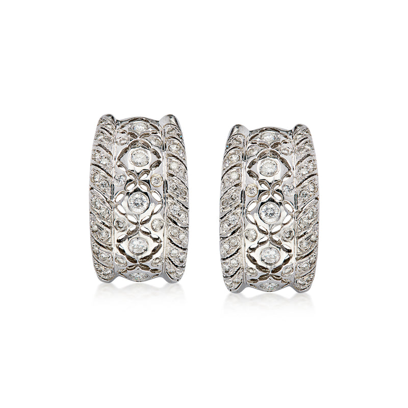 C. 2000 Vintage 1.35 ct. t.w. Diamond Openwork Curved Earrings in 14kt White Gold
