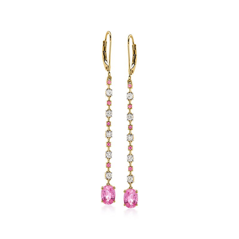 2.20 ct. t.w. Pink Sapphire and .35 ct. t.w. Diamond Linear Drop Earrings in 14kt Yellow Gold