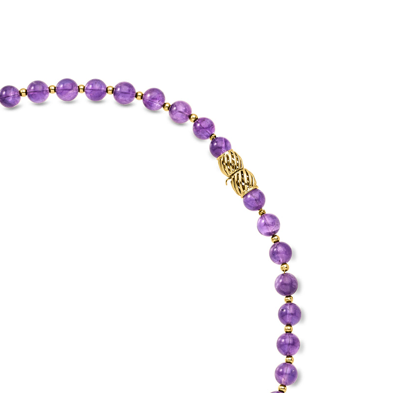 C. 1980 Vintage 135.50 ct. t.w. Amethyst Bead Drop Necklace with Diamonds in 14kt Yellow Gold. 21"