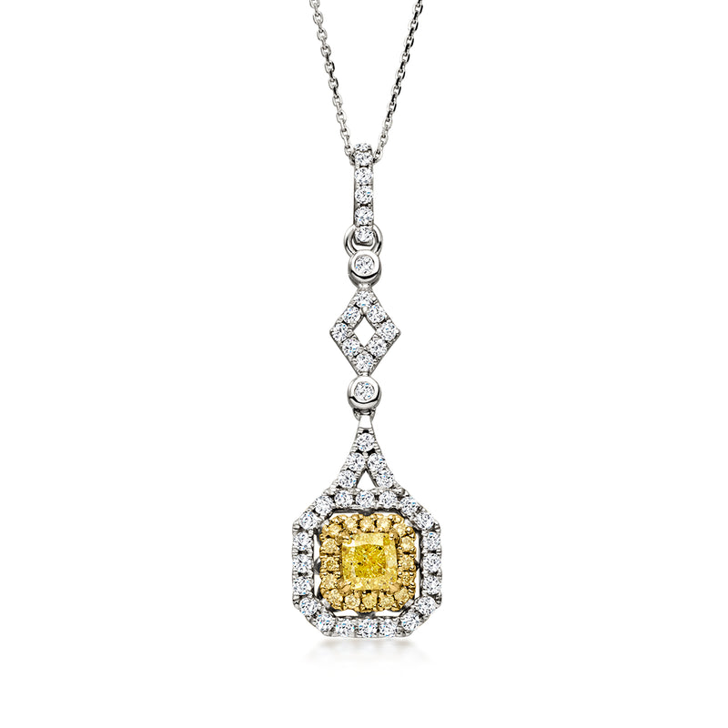 C. 2000 Vintage .87 ct. t.w. Yellow and White Diamond Pendant Necklace in 18kt White Gold with 22kt Yellow Gold. 18"