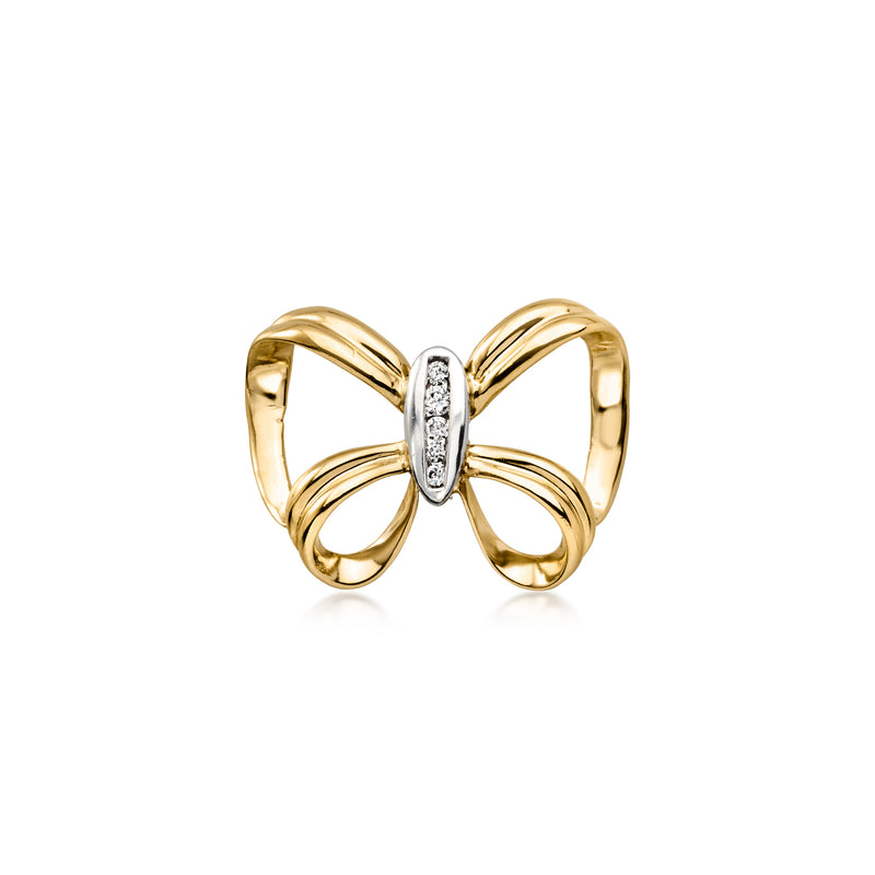 C. 1980 Vintage .10 ct. t.w. Diamond Bow Slide Pendant in 14kt Two-Tone Gold