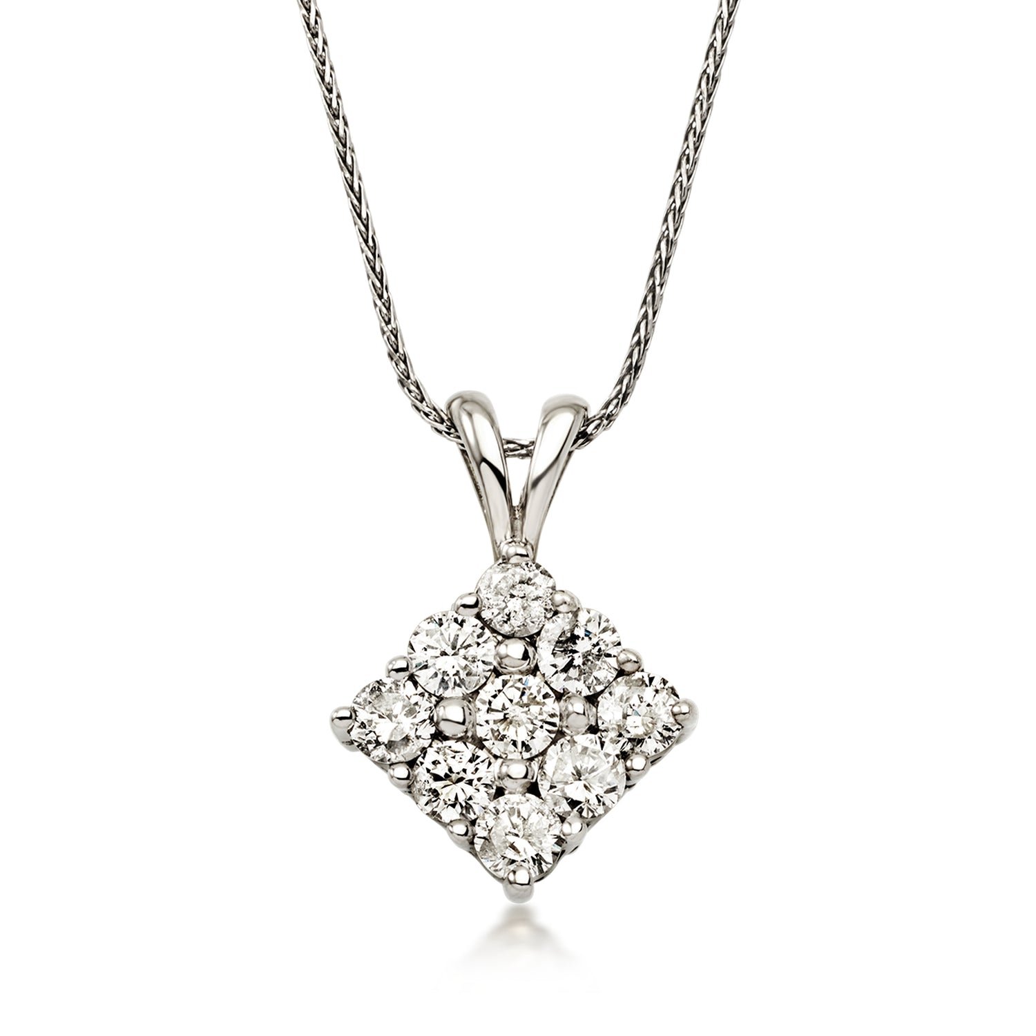 Pre-owned Ross-simons C. 2000 Vintage 1.00 Ct. T.w. Diamond Square Pendant Necklace In 14kt White Gold In Silver