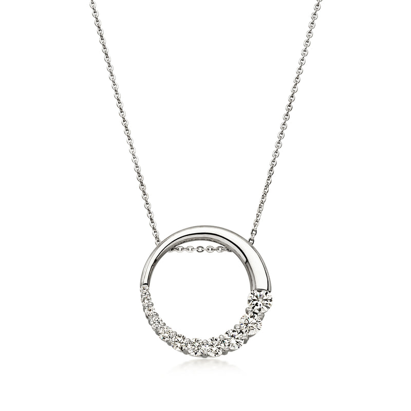 C. 1990 Vintage 1.00 ct. t.w. Diamond Circle Pendant Necklace in 18kt White Gold. 17"