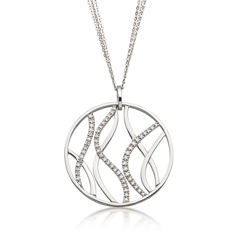 C. 1990 Vintage .57 ct. t.w. Diamond Openwork Three-Strand Pendant Necklace in 14kt White Gold. 18"