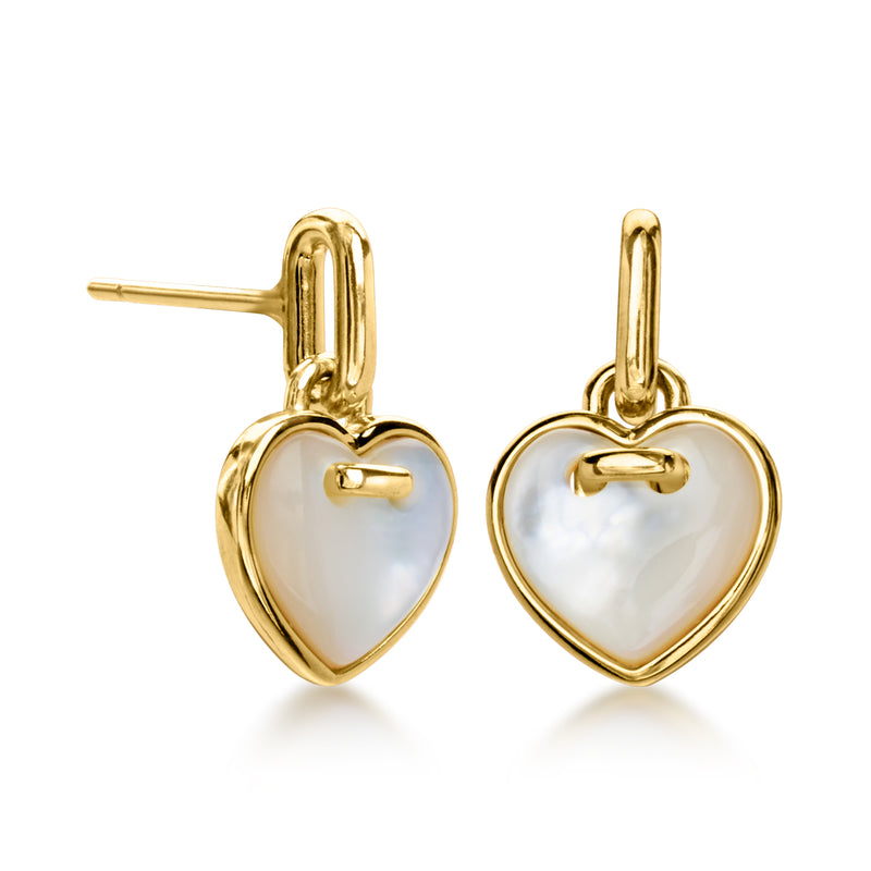 Charles Garnier "Amour" Mother-of-Pearl Heart Drop Earrings in 18kt Gold Over Sterling
