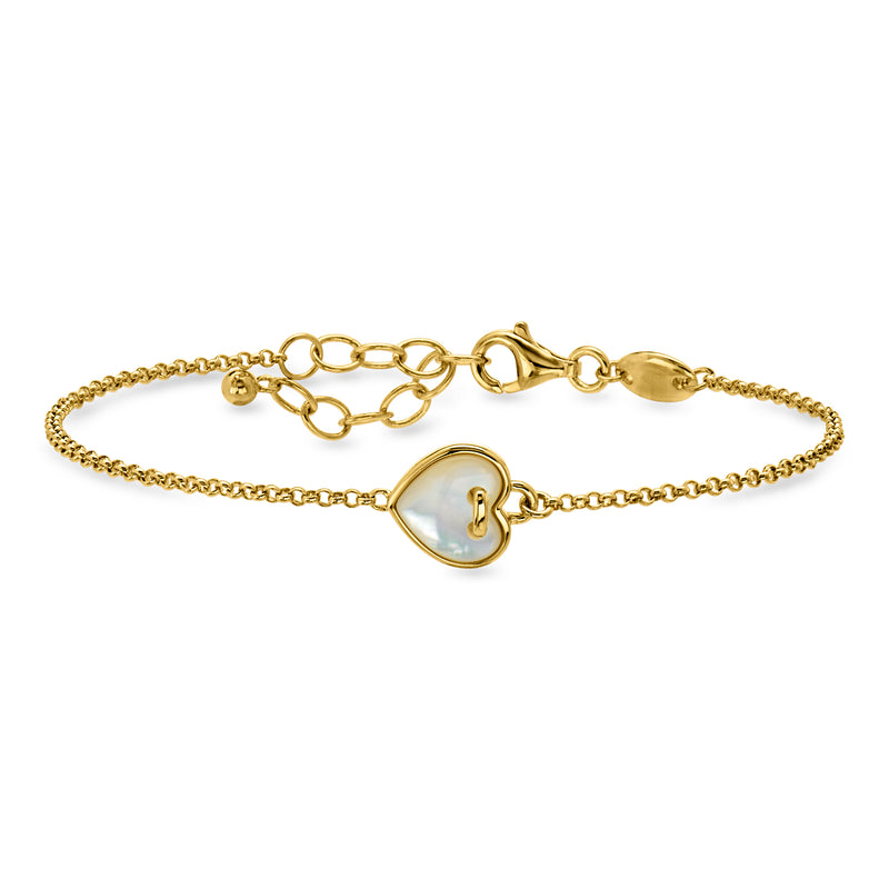 Charles Garnier "Amour" Mother-of-Pearl Heart Station Bracelet in 18kt Gold Over Sterling. 6.75"
