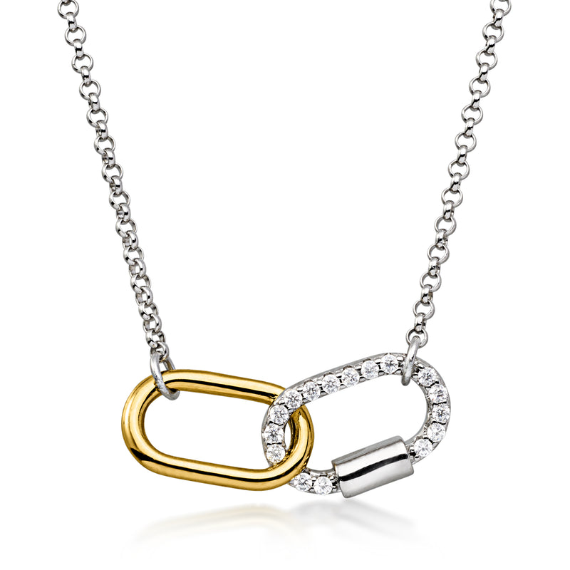 Charles Garnier "Promise" .20 ct. t.w. CZ Double-Link Necklace in Sterling Silver and 18kt Gold Over Sterling. 17"