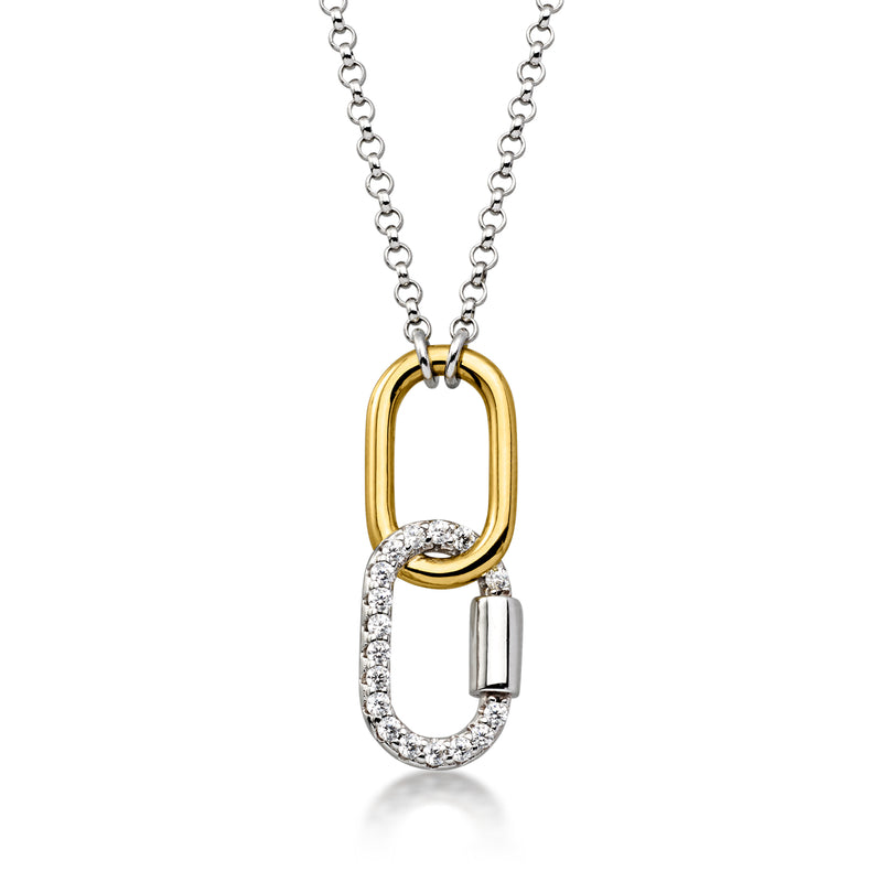 Charles Garnier "Promise" .10 ct. t.w. CZ Double-Link Drop Necklace in Sterling Silver and 18kt Gold Over Sterling. 17"