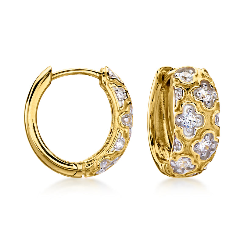 Charles Garnier "Clover" .30 ct. t.w. CZ Hoop Earrings in Sterling Silver and 18kt Gold Over Sterling. 1/2"