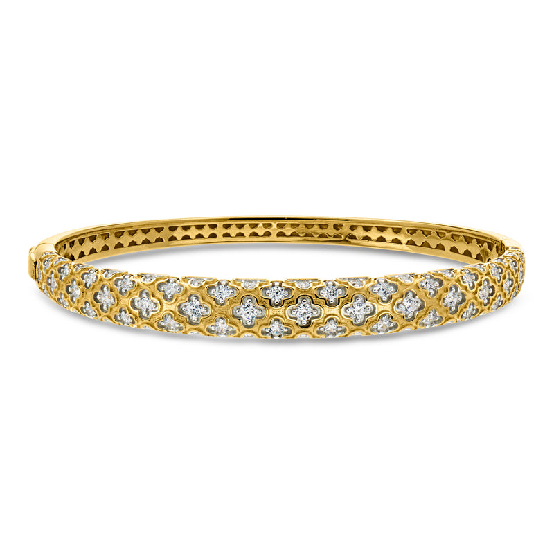 Charles Garnier "Clover" 1.20 ct. t.w. CZ Bangle Bracelet in Sterling Silver and 18kt Gold Over Sterling. 7.5"