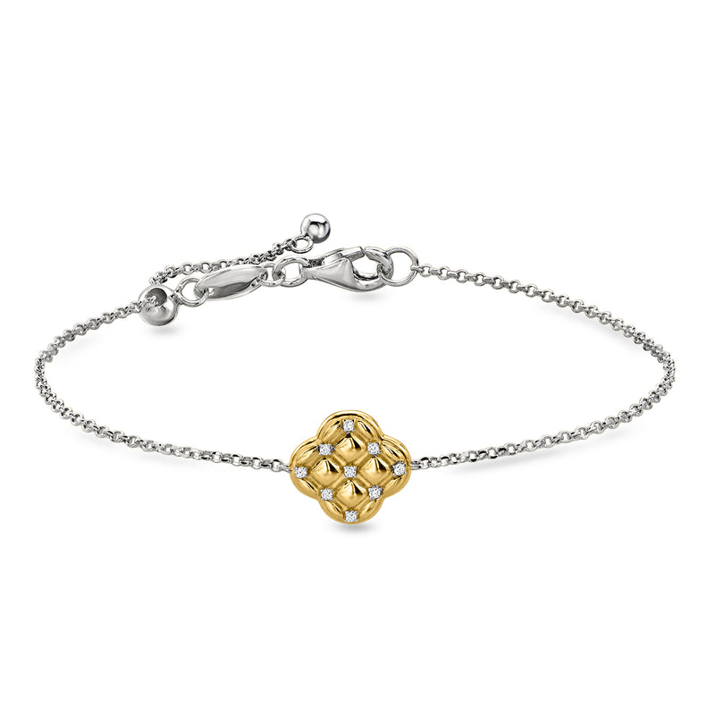 Charles Garnier "Quilted Clover" Sterling Silver and 18kt Gold Over Sterling Bolo Bracelet with CZs