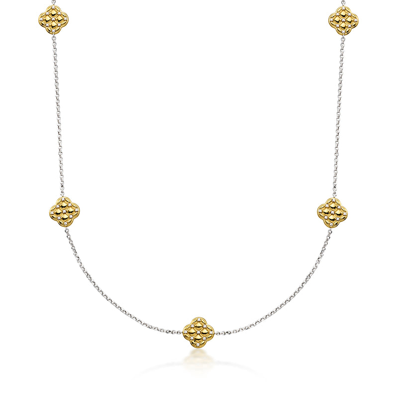 Charles Garnier "Quilted Clover" .20 ct. t.w. CZ Necklace in Sterling Silver and 18kt Gold Over Sterling. 24"