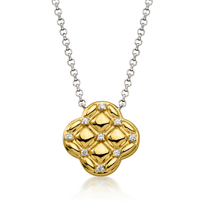 Charles Garnier "Quilted Clover" Sterling Silver and 18kt Gold Over Sterling Necklace with CZs. 17"