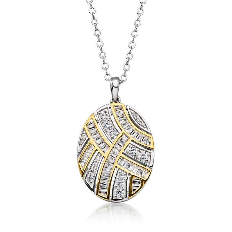 Charles Garnier 1.40 ct. t.w. CZ Oval Pendant Necklace in Sterling Silver and 18kt Gold Over Sterling. 17"
