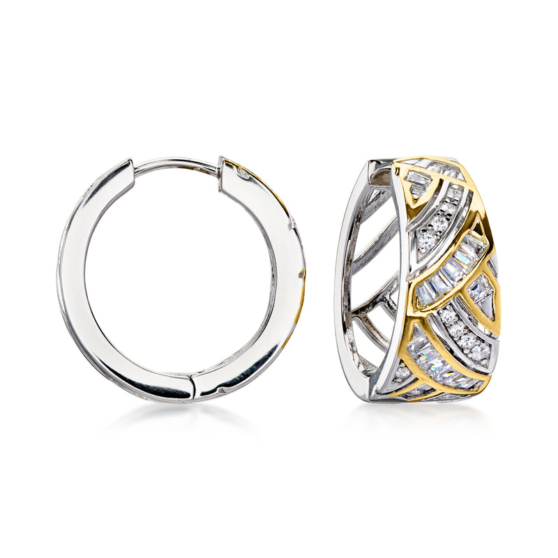 Charles Garnier 1.30 ct. t.w. CZ Hoop Earrings in Sterling Silver and 18kt Gold Over Sterling. 3/4"