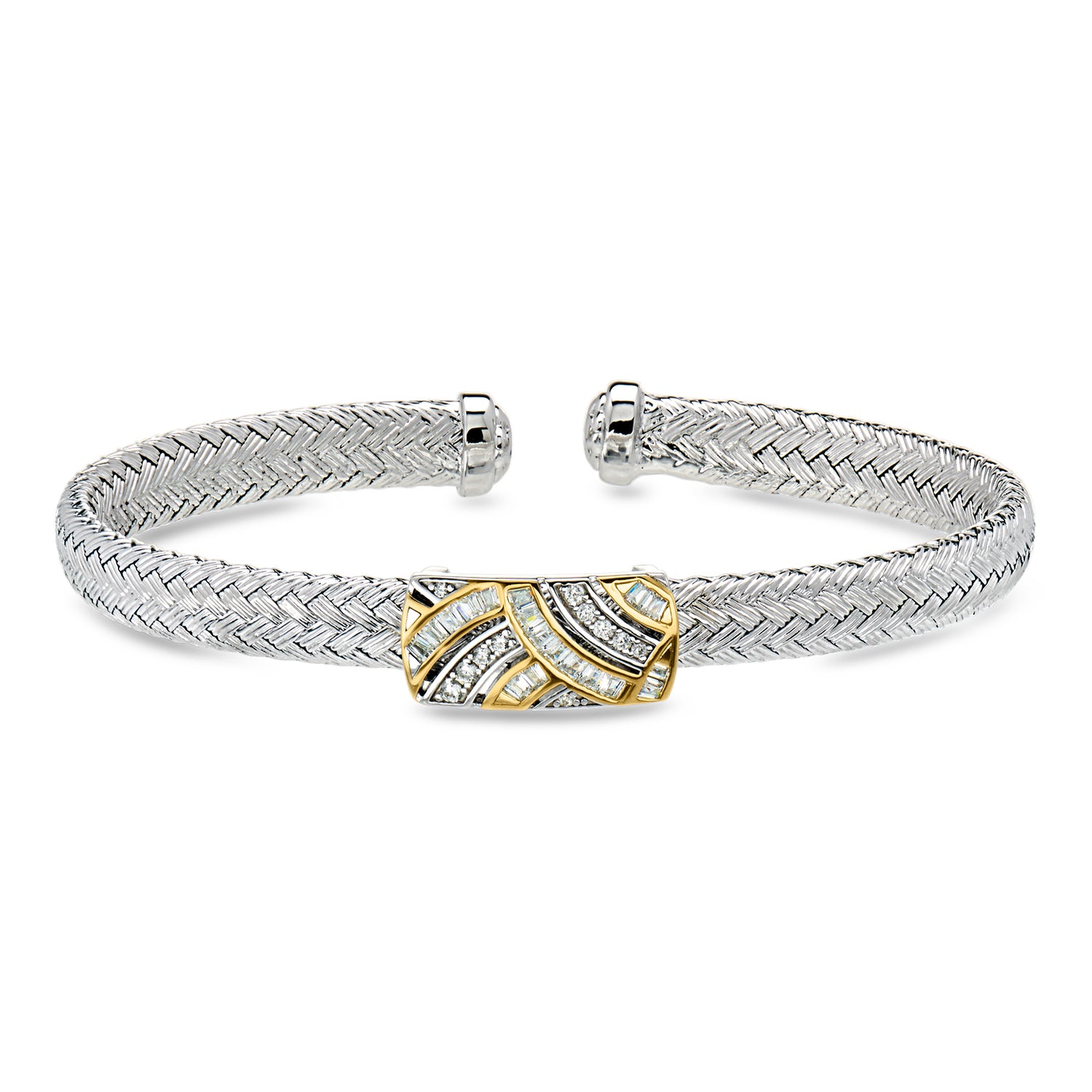 Charles Garnier .70 ct. t.w. CZ Station Woven Cuff Bracelet in Sterling Silver and 18kt Gold Over Sterling