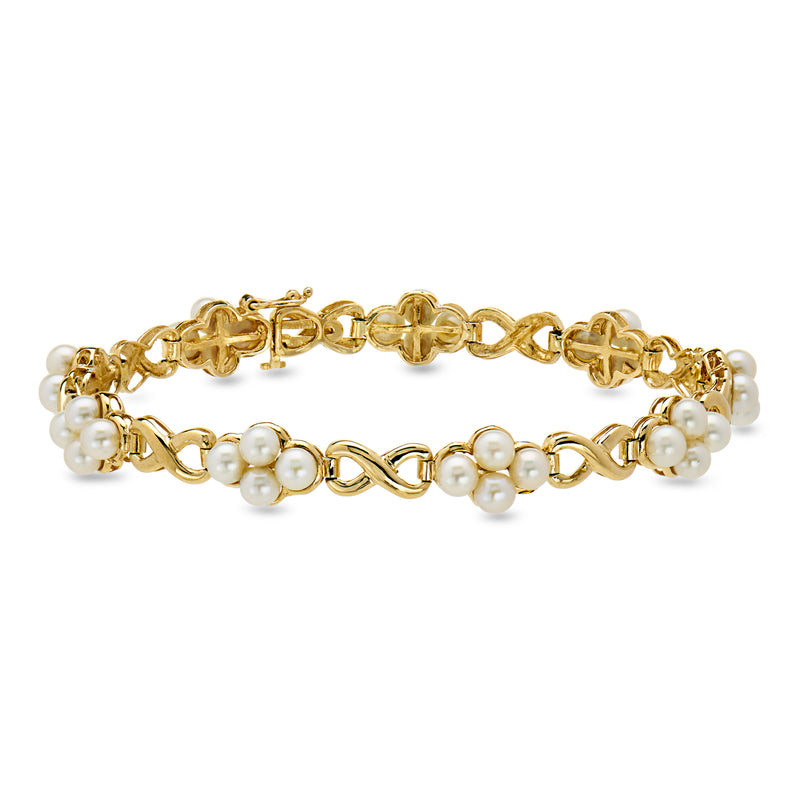 C. 1990 Vintage 4.5mm Cultured Pearl Infinity-Style Link Bracelet in 14kt Yellow Gold. 7"