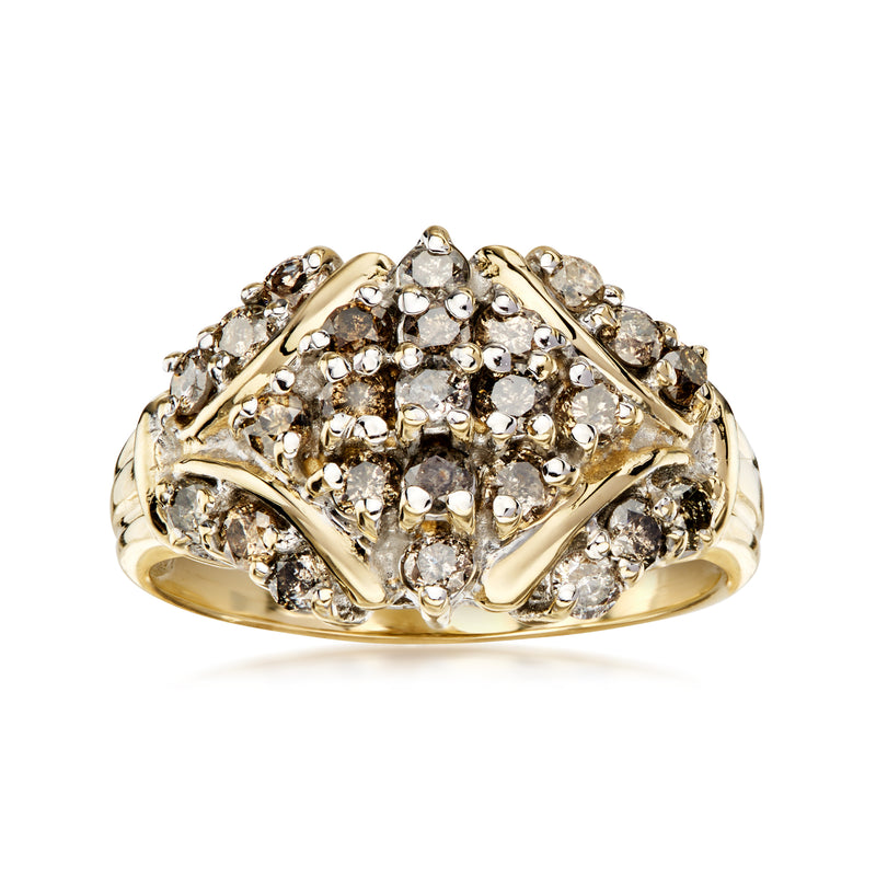 C. 1990 Vintage 1.00 ct. t.w. Brown Diamond Cluster Ring in 10kt Yellow Gold. Size 6.5