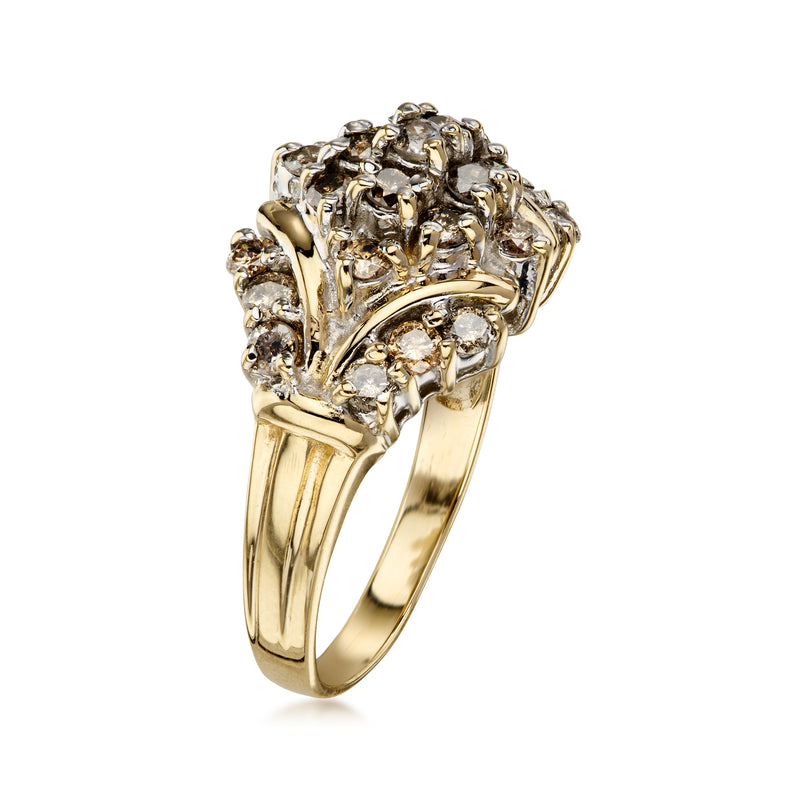 C. 1990 Vintage 1.00 ct. t.w. Brown Diamond Cluster Ring in 10kt Yellow Gold. Size 6.5