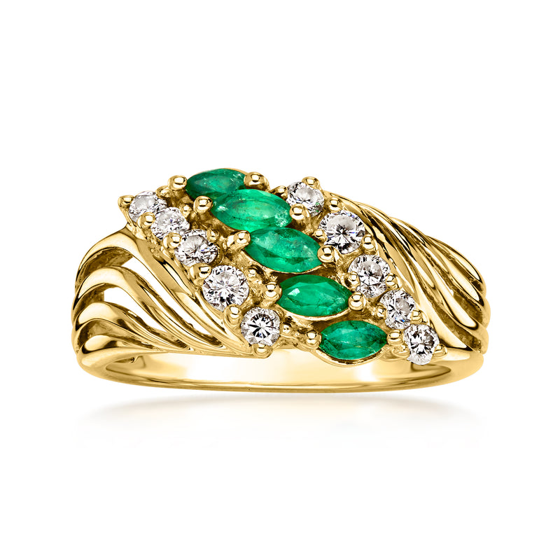 C. 1980 Vintage .50 ct. t.w. Emerald and .25 ct. t.w. Diamond Ring in 14kt Yellow Gold. Size 5.75