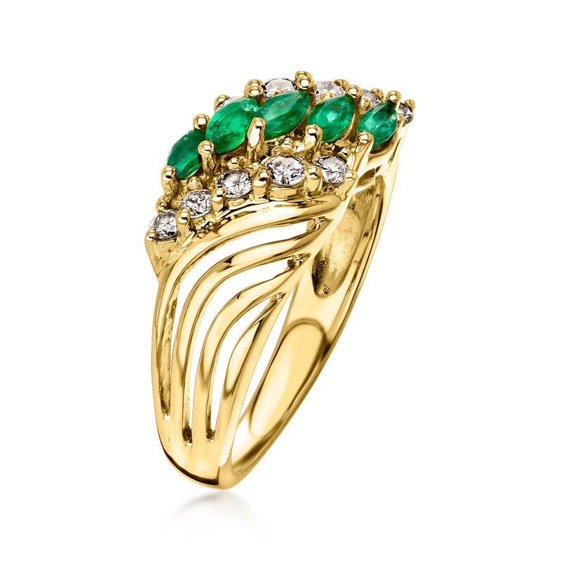 C. 1980 Vintage .50 ct. t.w. Emerald and .25 ct. t.w. Diamond Ring in 14kt Yellow Gold. Size 5.75