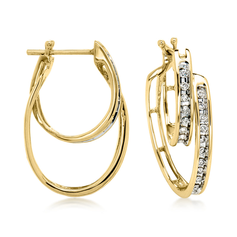 C. 1990 Vintage .60 ct. t.w. Diamond Double-Hoop Earrings in 14kt Yellow Gold. 1"
