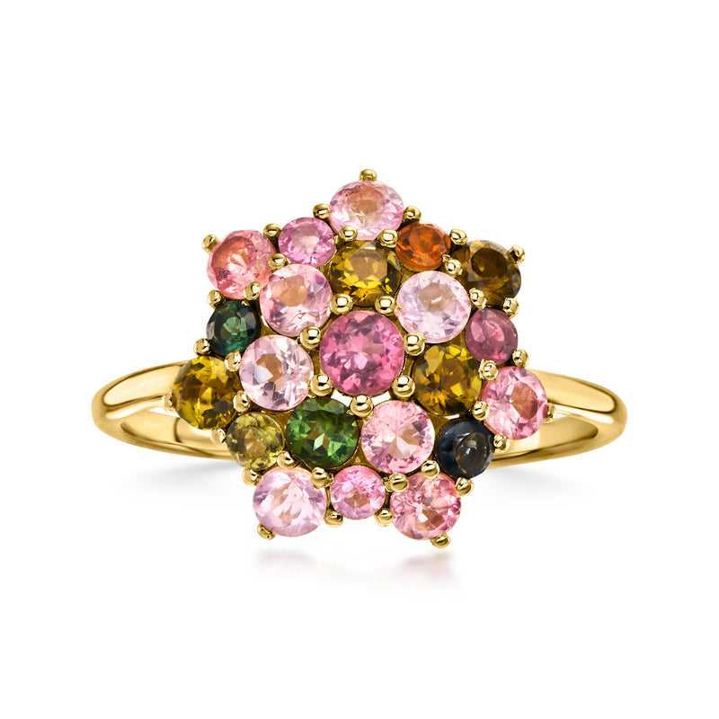 1.30 ct. t.w. Multicolored Tourmaline Cluster Ring in 10kt Yellow Gold
