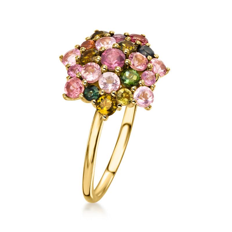 1.30 ct. t.w. Multicolored Tourmaline Cluster Ring in 10kt Yellow Gold