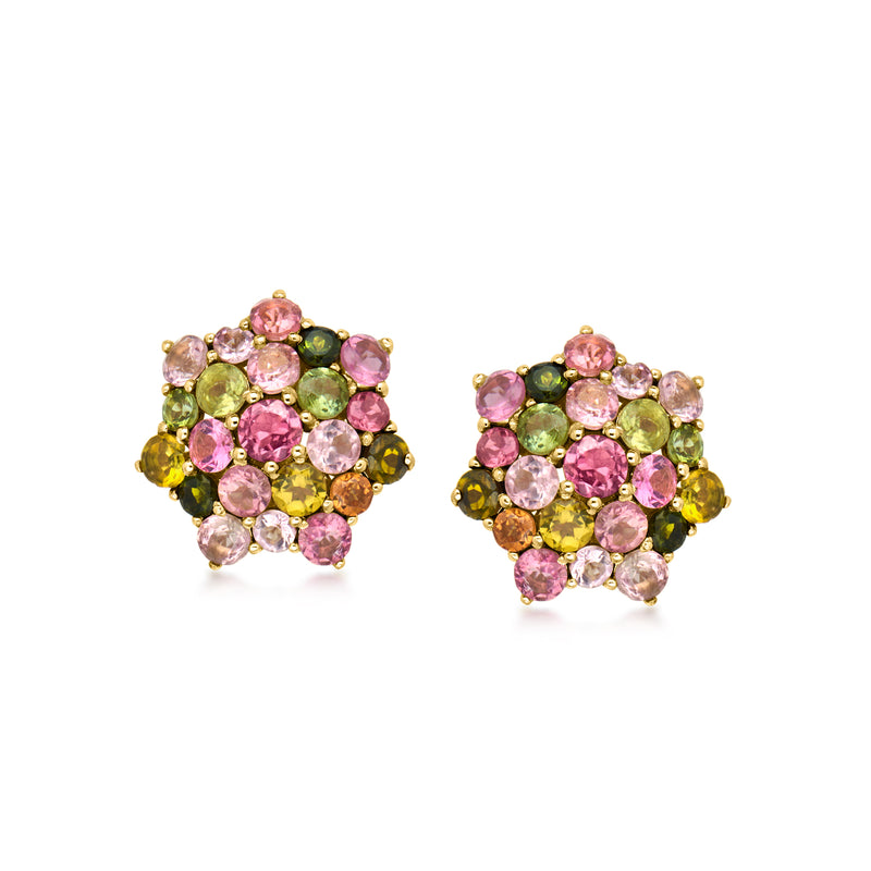 2.60 ct. t.w. Multicolored Tourmaline Cluster Earrings in 10kt Yellow Gold