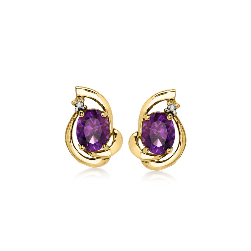 C. 1980 Vintage 3.00 ct. t.w. Amethyst Swirl Earrings with Diamonds in 14kt Yellow Gold